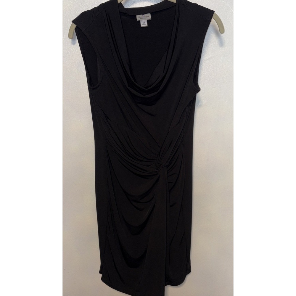 WORTHINGTON PETITE STRETCH DRAPED‎ WRAP BODYCON BLACK DRESS SIZE PM